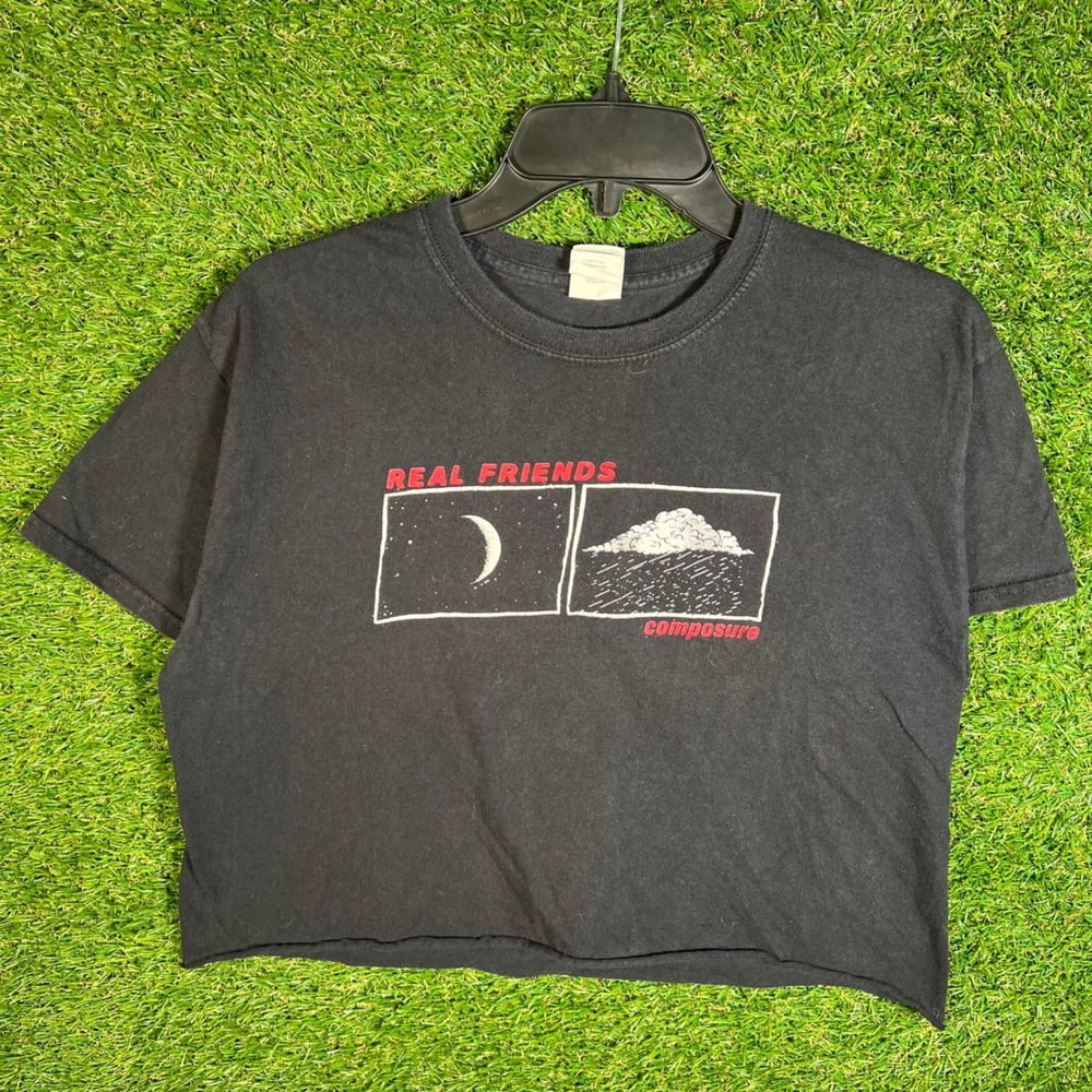 Real Friends Composure Band Shirt Black Cropped Graphic Tee Mens Medium